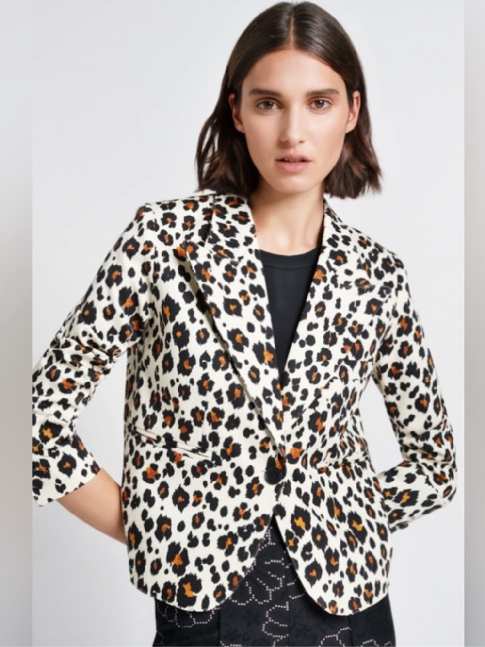SMYTHE Textured Leopard Print One Button Blazer NEW Size S